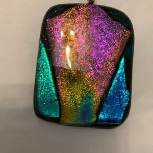 Unique Handmade Fused Glass Jewelry Pendant.  Colors are magnificent!